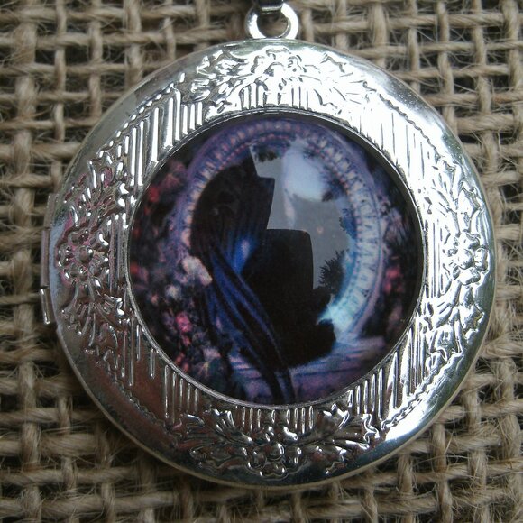 Black Angel Cat Locket Pendant Necklace - Picture 2 of 14